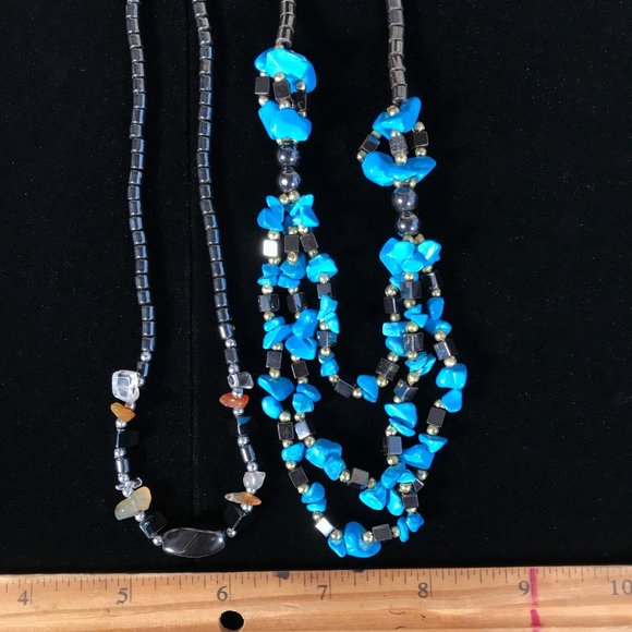 2 Necklace Lot Hematite Bead Turquoise Dyed Howlite Carnelian Quartz Grounding - Picture 7 of 8
